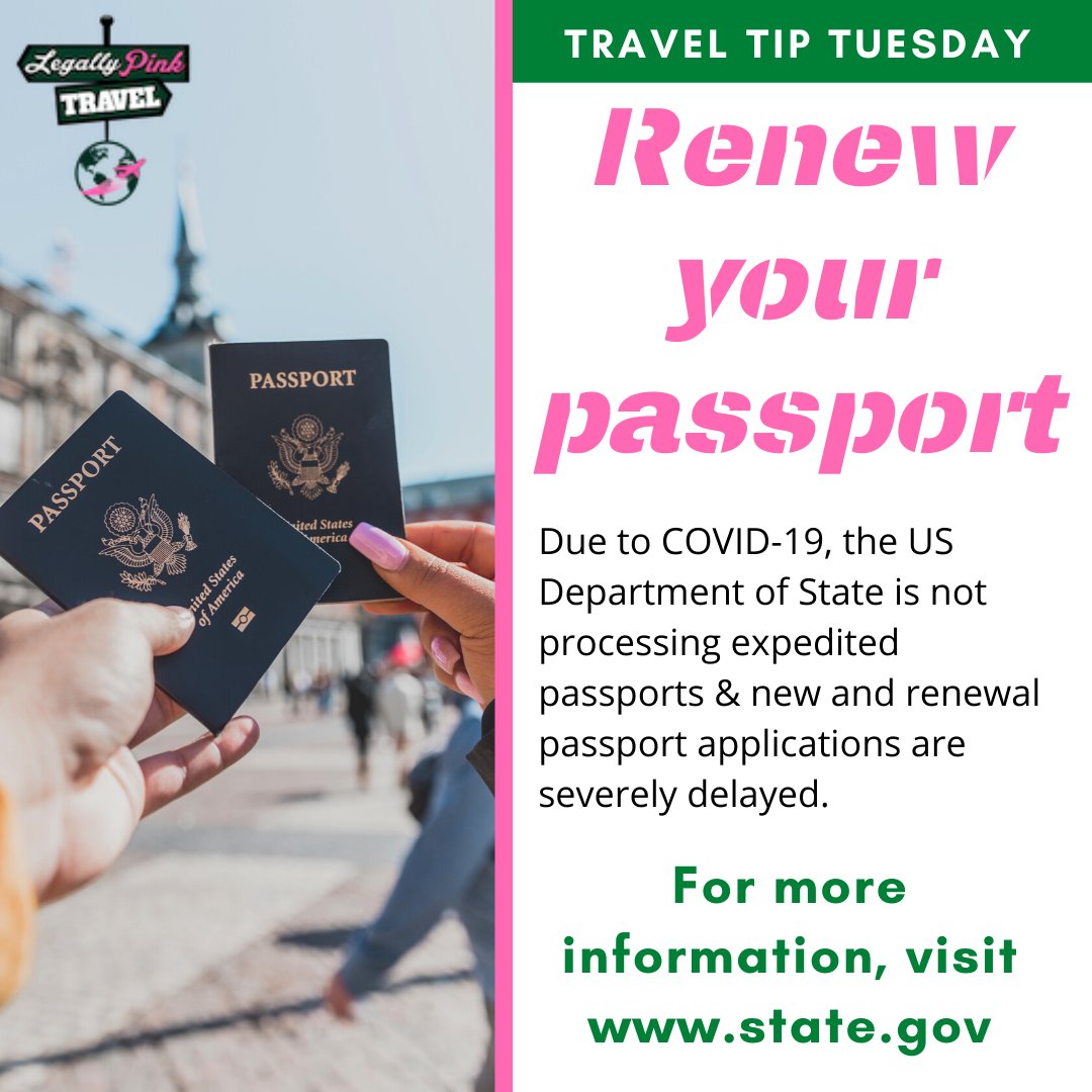 LegallyPinkTrav's tweet photo. Plan ahead.  Apply or renew your passport now.  We will travel again...be prepared to do so.  For more information, visit https://t.co/mvZAwdxQDT.

#legallypinktravel
#weareinthistogether
#wewilltravelagain
#postponenotcancel
#passport
#vacationislife
#theworldwillreopen https://t.co/zbZcsOfbqJ