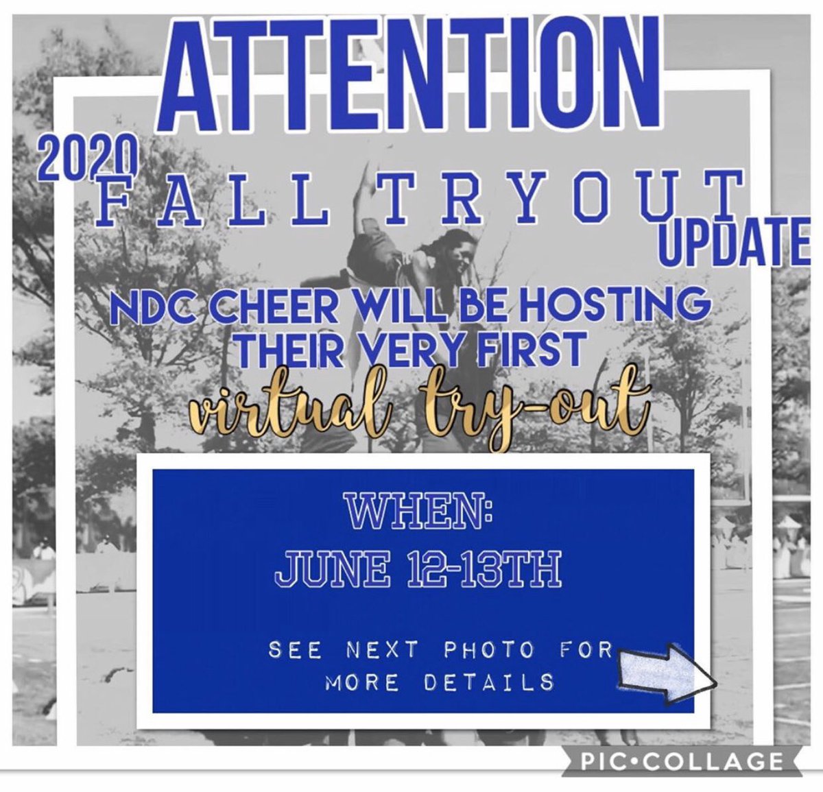 ndccheer's tweet photo. 2020-2021 TRYOUT UPDATE!!💙💛 https://t.co/JhANx1QQYE