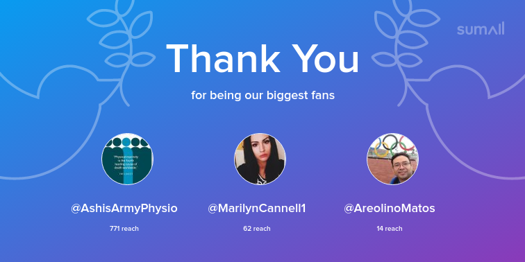 Our biggest fans this week: AshisArmyPhysio, MarilynCannell1, AreolinoMatos. Thank you! via sumall.com/thankyou?utm_s…