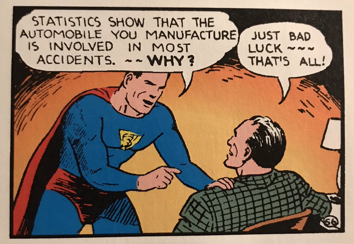 Superman even confronts an automobile manufacturer...
