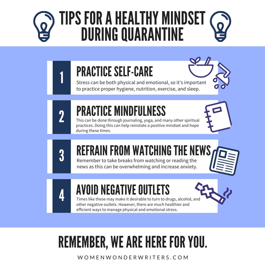 WWWriters's tweet photo. It is important to have resilience during times of uncertainty. Here are a few things that you can do to continue to build resilience and maintain a positive mindset. Remember that we will all get through this together. ❤️ 
#resilience #mentalhealth #mindfulness #quarantine https://t.co/1E5hNHhFfO