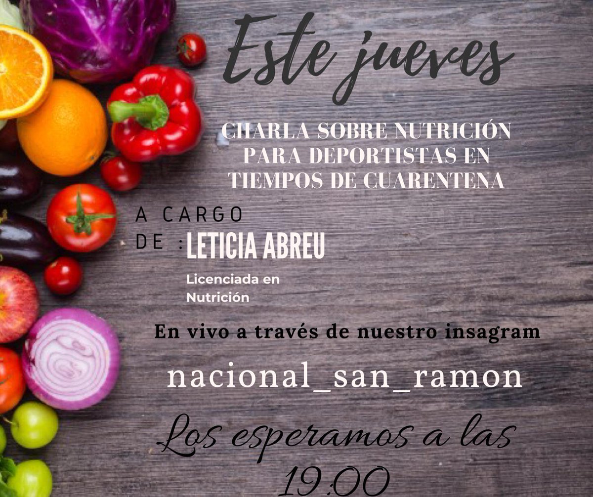 nacionalsramon's tweet photo. Este jueves desde nuestra cuenta de Instagram:  nacional_san_ramon tendremos en vivo a la Lic. en Nutrición Leticia Abreu dando una charla sobre Nutrición deportiva en tiempos de cuarentena...
Los esperamos a partir de las 19 horas!!! https://t.co/oHQ6M0DeKL