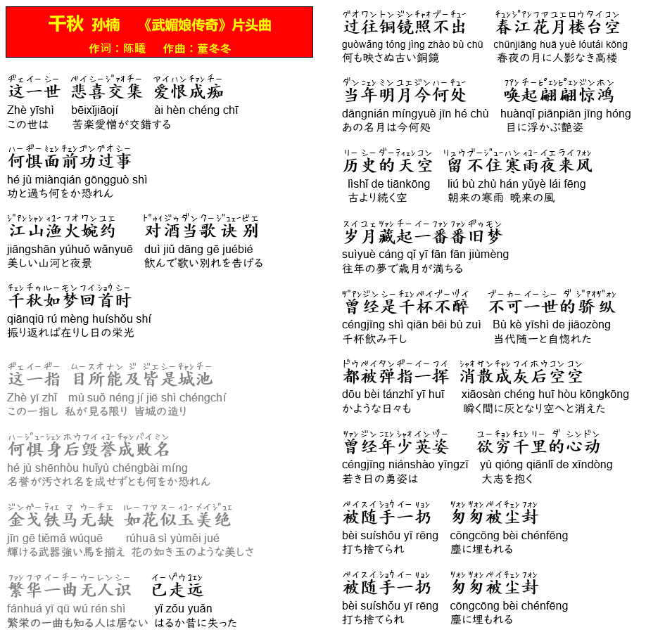 东方鸣予 武則天 The Empress 主題歌 千秋 孙楠 武媚娘传奇 片头曲 作词 陈曦 作曲 董冬冬 T Co Sxo4smcz2x ほら これも作曲 董冬冬 江山 Jiangshan 川と山 国土 国家 惊鸿 Jing Hong 女性の軽やかで美しい姿を形容 これらの単語も