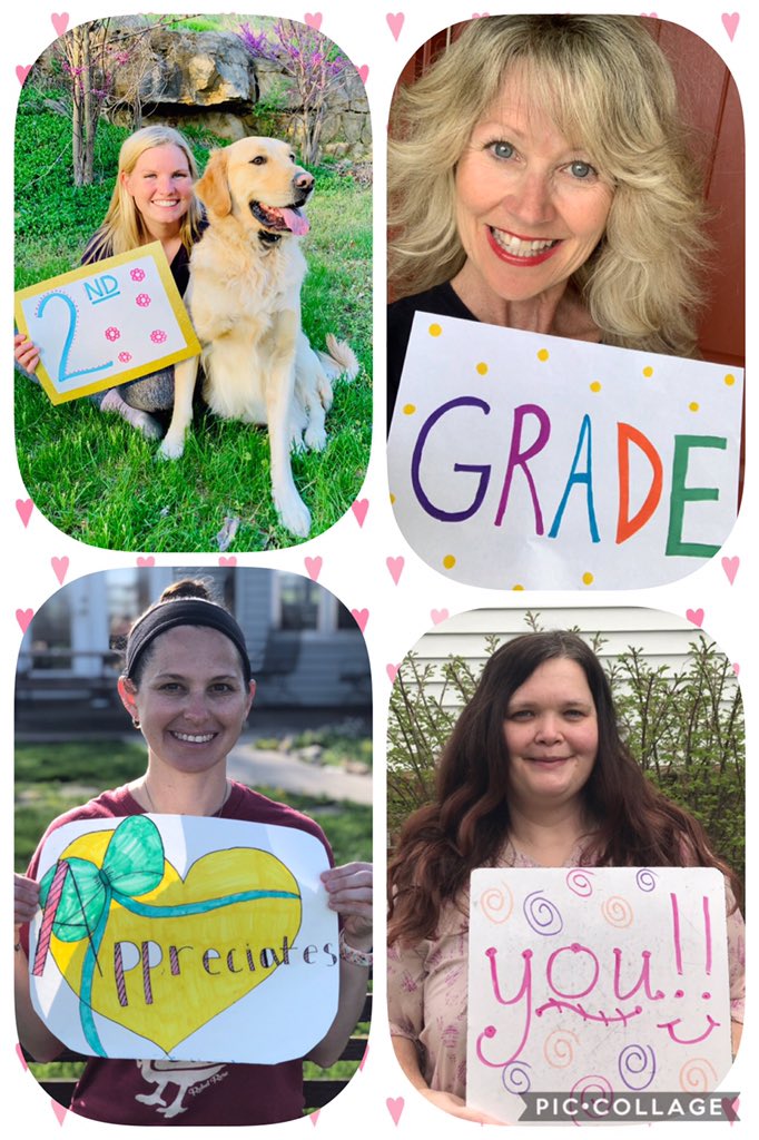 TeamMossRBE's tweet photo. Even though we aren’t together physically 2nd Grade Ts came together virtually to show our appreciation for @mltneale! @rbebears is super lucky to have her as our assistant principal! #apweek2020 #thankaprincipal #wearerbe #RBEatHome https://t.co/bpK93GS4fb