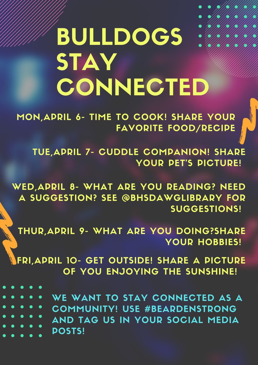 bhsdawgs's tweet photo. Thank you to everyone who shared pictures of their furry friends today!! Don’t forget to share what you are reading with us tomorrow! 📚 #BeardenStrong #BHSReads @BHSDawgLibrary https://t.co/5GAuAVT1SS