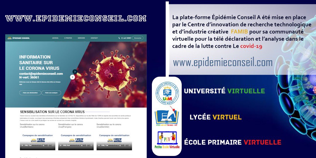 Famibgroup's tweet photo. Dans le cadre de ses projets sociaux, le Centre d'Innovation, Recherche Technologique et d’Industrie Créative du Groupe Famib (Kingui Land) met à la disposition de sa communauté virtuelle la plate-forme « épidémie conseil ». https://t.co/xKH9KzfKFF