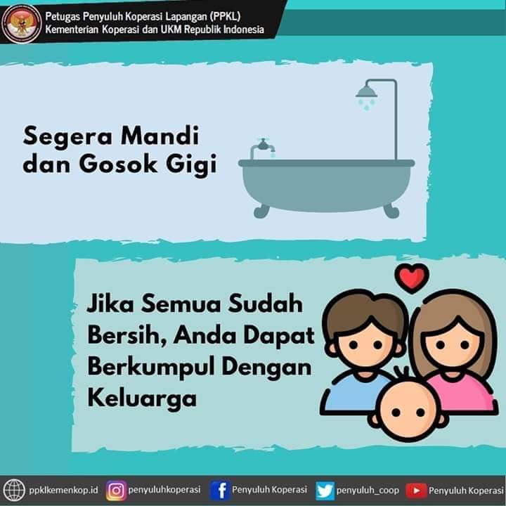 asroel_hamzah's tweet photo. Sobat KUKM tetap bekerja, atau harus bepergian keluar rumah? Yuk ikuti tips berikut untuk mencegah penyebaran Virus Covid-19, pastikan kita semua selalu menjaga kebersihan sebelum berkumpul dengan keluarga di rumah.
#ppklprovinsisulawesiselatan
#ppklkabsoppeng
@PENYULUH_COOP https://t.co/ixcCB9vcCN