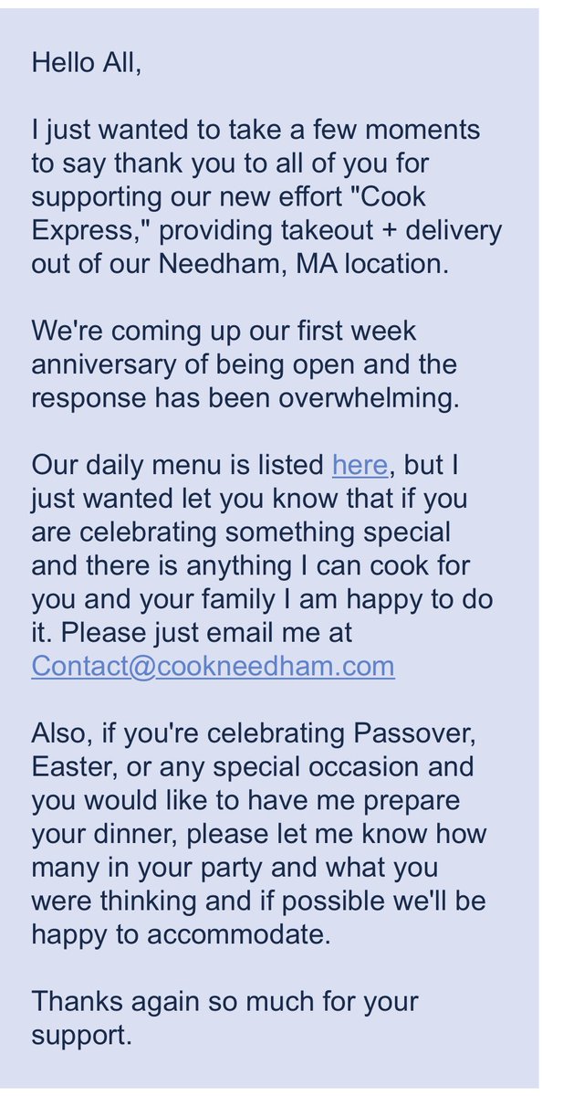 Newtondining's tweet photo. A message from @CookRestaurants -love that they are willing to prepare a special meal! https://t.co/NM6C7BF2QW