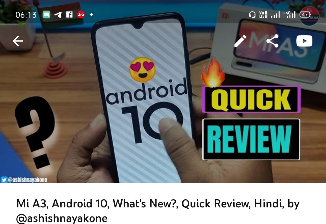 ashishnayakone's tweet photo. Mi A3, Android 10, What's New?, Quick Review, EP1 Hindi, by @ashishnayakone
Video Link https://t.co/T6AqDca5Wz
#Mia3
#mia3update
#mia3android10
#Mia3tips
#ashishnayakone https://t.co/6D7I5V78Om