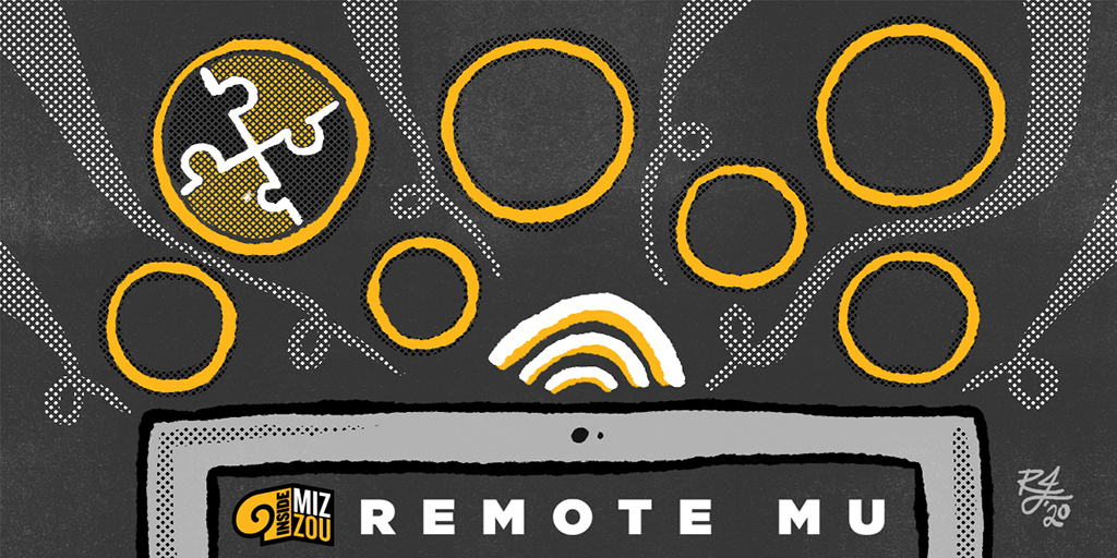 Mizzou's tweet photo. While we can't be #InsideMizzou, stay connected with #RemoteMU, a virtual podcast series that explores how the #Mizzou family is adapting to all our current changes. 
https://t.co/j0tDFs8hIV https://t.co/mXKQO96J7k