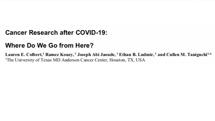 1/Today, cancer research has been deemed nonessential due to  #COVID19. We wrote an essay that was just published  @Cancer_Cell about what issues we need to address as a global community as we recover.  @colbertle  @JAbiJaoudeMD  @ebludmir  @TaniguchiMD https://tinyurl.com/v26tmnd 