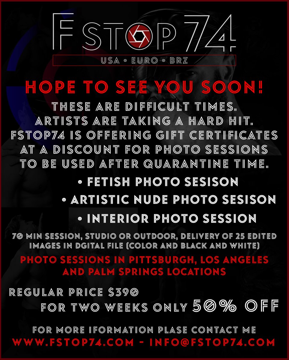 FStop74Photo's tweet photo. My promotion finish April 9th - gift certificates at a Discount for photo sessions to be used after quarantine time.

•Shootings in Pittsburgh, Los Angeles and Palm Springs.

https://t.co/yHDuEj5ClZ

#LeatherDaddy #photography #leathersir #YESSIR https://t.co/nhxv9IZ7rY
