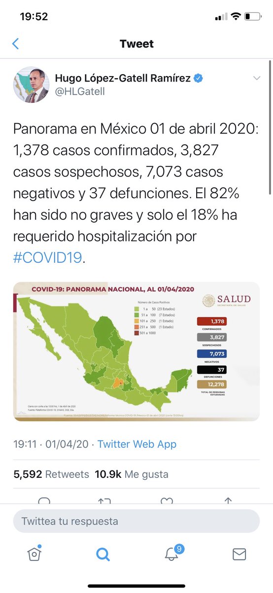 esaadia18's tweet photo. @HLGatell me preocupa la falta de pruebas, el manejo de la información, pero sobre todo el % hospitalizado

29/3- “solo el 14%”
31/3- “solo el 16%”
1/4- “solo el 18%”
2/4- “solo el 19%”
3/4- “solo el 21%
4/4- “solo el 22%”
5/4- “el 24%” Ya no usa solo
6/4- “el 26%”
7/4- “el 27%” https://t.co/zvejsBhPoy