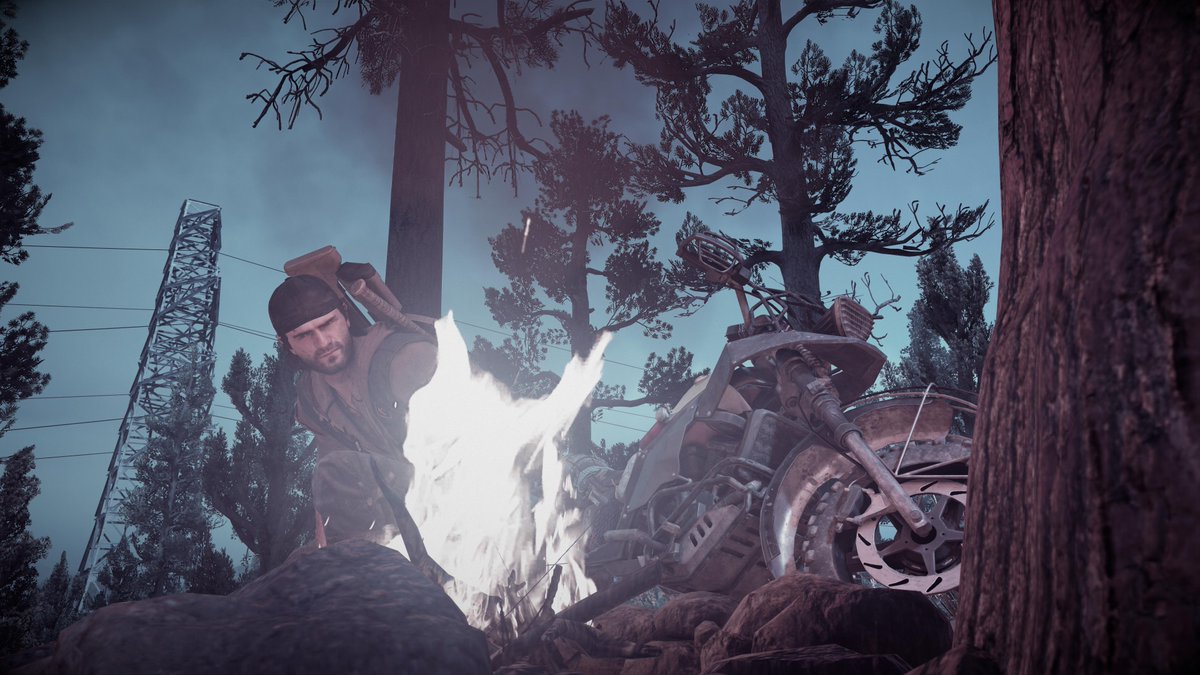 blueracer66's tweet photo. Deacon gets a fire going... Will he dare to sleep out in the open? #DaysGone #DGVP #DGFAN #PS4share via @DaysGoneFan https://t.co/gUYSsJTEvn