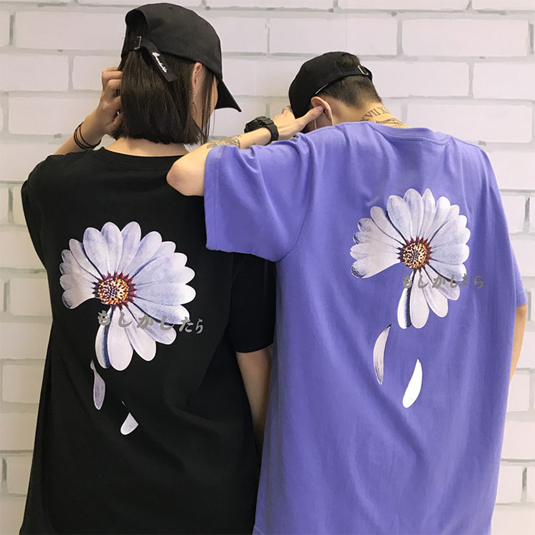 Fashionharajuku Official Ins原宿風ストリート系半袖ラウンドネックプルオーバーtシャツデイジー花 Fashionharajuku デイジー花 韓国ファッション 春服 可愛いコーデ カップルtシャツ 量産 量産型コーデ 量産型 韓国通販 レディース