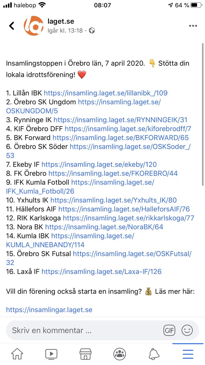 FilipLindblom's tweet photo. Insamlingstoppen i Örebro Län. Glädjande att se så många hjältar bidra till Lillån Innebandy. En person med extra starkt hjärta av grönt dubblar även alla bidrag.

Du kan enkelt bidra via följande länk:
https://t.co/vHB69SYoSb

Alla bidrag (minst 50 kr) gör stor skillnad 💚 https://t.co/97D04Coaxf