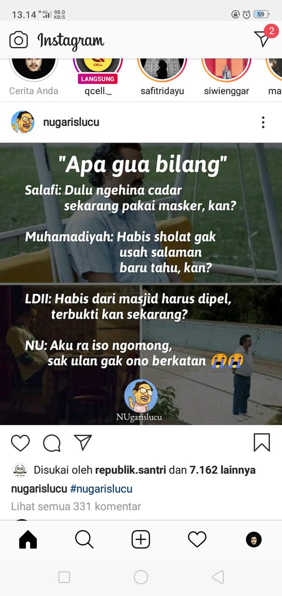 Bang_Ilham14's tweet photo. Orang NU :  Ket mbiyen tak omongi shaf sholat asah rapet rapetan ngasi ngidak" i sikile kancane, Sekarang terbuktikan berjauhan jauhan, ya kann?

#KarantinaWilayah #COVID19indonesia 
#nugarislucu 
#Muhammadiyah 
#Covid19Out https://t.co/rKRrW80FNg