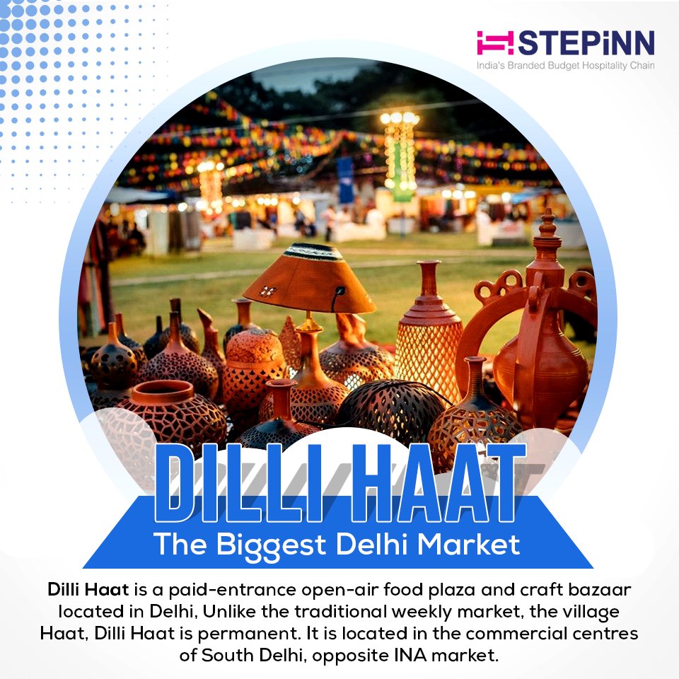 StepinnHotel's tweet photo. Dilli Haat - The Biggest Delhi Market
Dilli Haat is a paid-entrance open-air food plaza and craft bazaar located in Delhi jointly run by Delhi Tourism and Transportation Development.
#STEPiNN #STEPiNNHotels #BiggestDelhiMarket #DilliHaat #CraftBazaar #Delhi #Tourism https://t.co/syAAUr0NXW