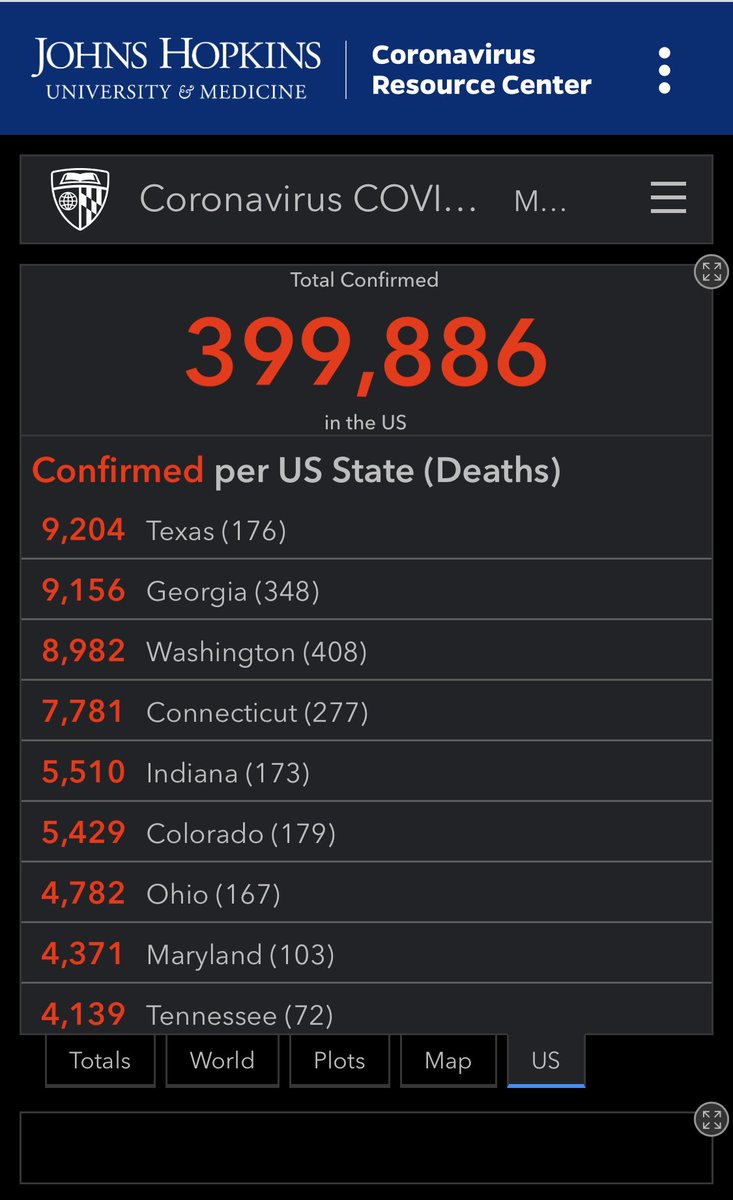 4/7/20 https://coronavirus.jhu.edu/map.html 