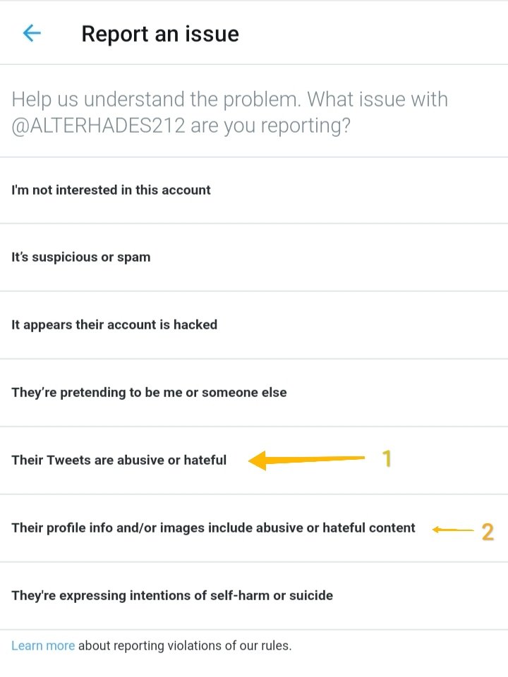 3. Third, you can report the said account in two separate ways, you can report the account several times. We will separate this with "1" and "2".