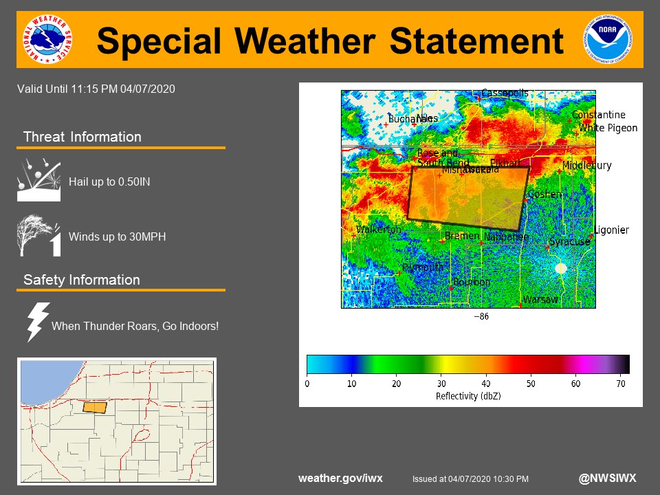 NWSIWX's tweet photo. SPECIAL WEATHER STATEMENT...A STRONG THUNDERSTORM ...for more see https://t.co/ZjC1YEJbIx https://t.co/u6nBdcOW7g