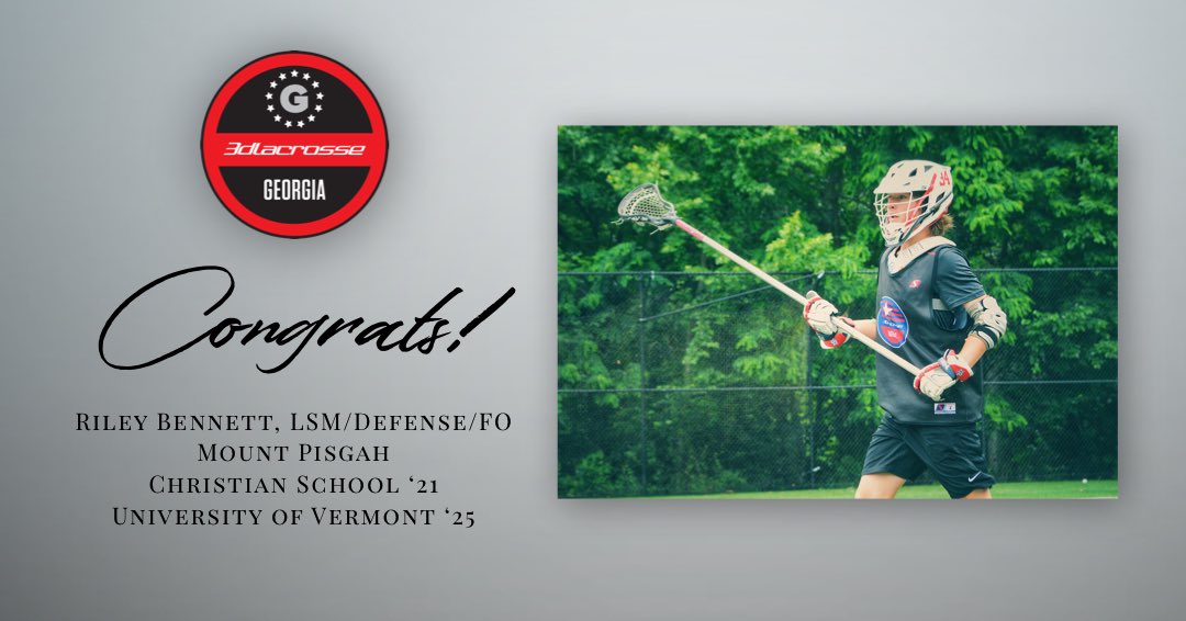 3dGeorgia's tweet photo. Huge congratulations to Riley Bennett (2021, LSM/D/FO), @PisgahBoysLax,  on his commitment to the University of Vermont! He has trusted the process and has been out working his competition, can’t wait to see him play at the next level!!! #3don2 #GetBetter #3dCommitted https://t.co/INWOhYa51O