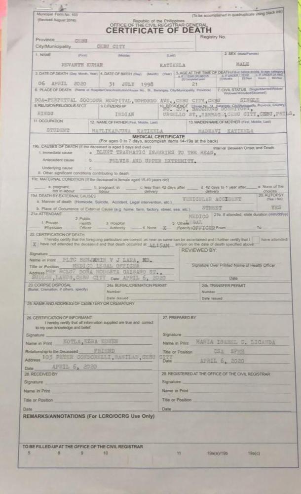 HemuReva's tweet image. Dear PM,
I write this in great grief of losing my brother to an accident in the Philippines on 06 April 2020. I request your support to bring his mortal remains for last rights at Kadiri, Anantapur.  @ysjagan @the_hindu @TelanganaCMO @KTR_News @ncbn @PMOIndia