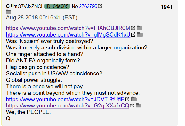  #QAnon #1941DID NAZISM EVER DIE?OR WAS IT JUST "ONE FINGER ATTACHED TO A HAND?"SATAN'S HAND?HOW MANY FINGERS DOES SATAN HAVE?6 WOULD BE MY GUESSWHAT ARE THE OTHER 5 FINGERS?FIVE EYES?JUST QUESTIONS THAT I HAVE FOR YOU TONIGHT
