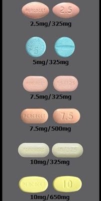 “I’m popping 10’s but they gotta be yellow” Nicki is talking about Percocet pills— distributed in a variety of colors that indicate the dosage. 10mg pills come in white at 325 and yellow at 650. Yellow 10mg pills are the strongest. See diagram:
