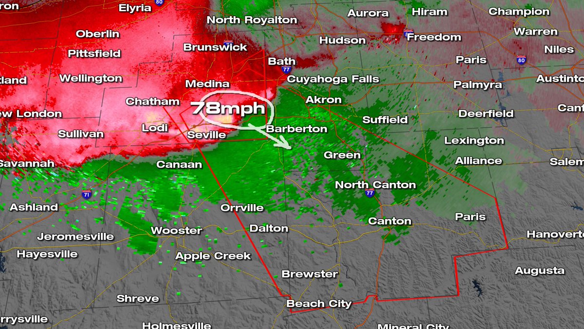 A TORNADO WARNING has been issued for several counties in Ohio until 12:30 AM ET for a possible tornado just south of Medina that is also producing winds over 70 mph.  This gustnado could still cause significant damage.  Seek shelter if in the path!  #ohwx