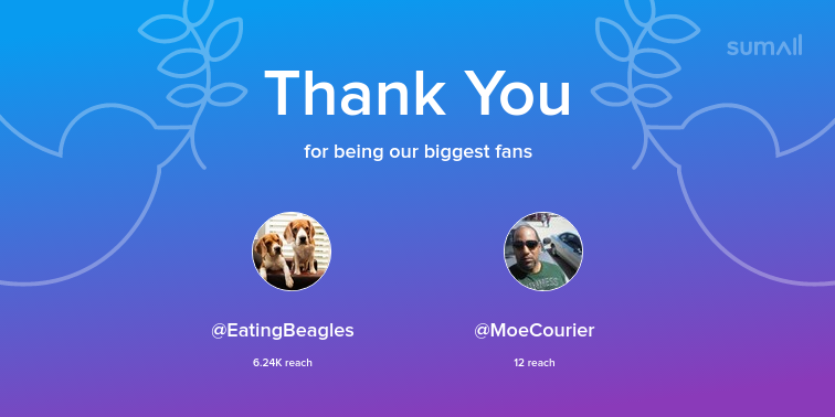 Our biggest fans this week: EatingBeagles, MoeCourier. Thank you! via sumall.com/thankyou?utm_s…