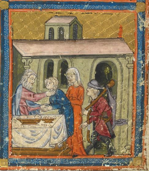 British Library Add MS 27210, made in Catalonia, 1320-1330, is also known as the Golden Haggadah. It also has a Biblical story cycle, (aka a medieval comic book). As with many of these wonderful mss, the whole thing is online, thanks to  @BL_HebrewMSS  http://www.bl.uk/manuscripts/Viewer.aspx?ref=add_ms_27210_f001r