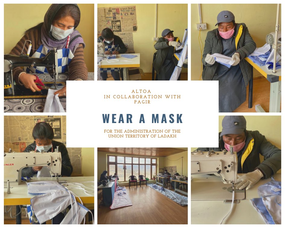 LachicRigzin's tweet photo. All Ladakh Tour Operators Association (ALTOA) in collaboration with Peoples Action Group for Inclusive Rights (PAGIR) to produce face masks for #Ladakh 
#ALTOA #PAGIR #WearAMask https://t.co/OyINlzxi6v