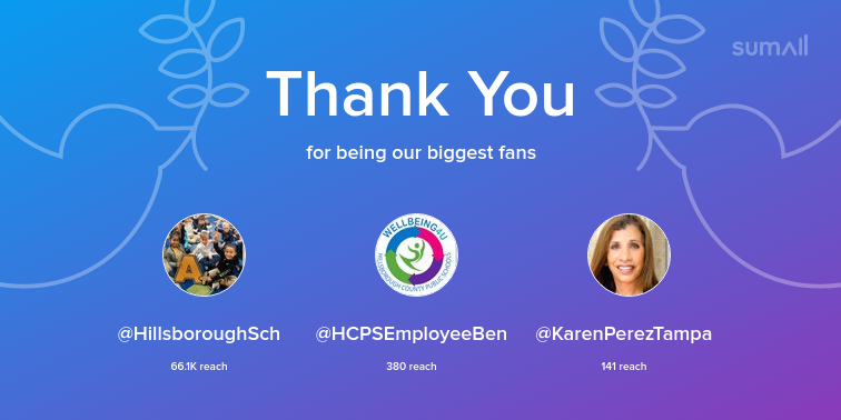 HCPS90x20's tweet photo. Our biggest fans this week: HillsboroughSch, HCPSEmployeeBen, KarenPerezTampa. Thank you! via https://t.co/igDrxBORXL https://t.co/z1iXnV9yen