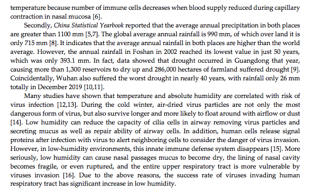 Many replies to this have talked about how wet Guangdong and Wuhan is (its river etc.) but it remains a fact that both 2002 and 2019 were draught years and those usually dry winter months were far drier than normal. See this pdf:  https://www.preprints.org/manuscript/202001.0364/v2/download