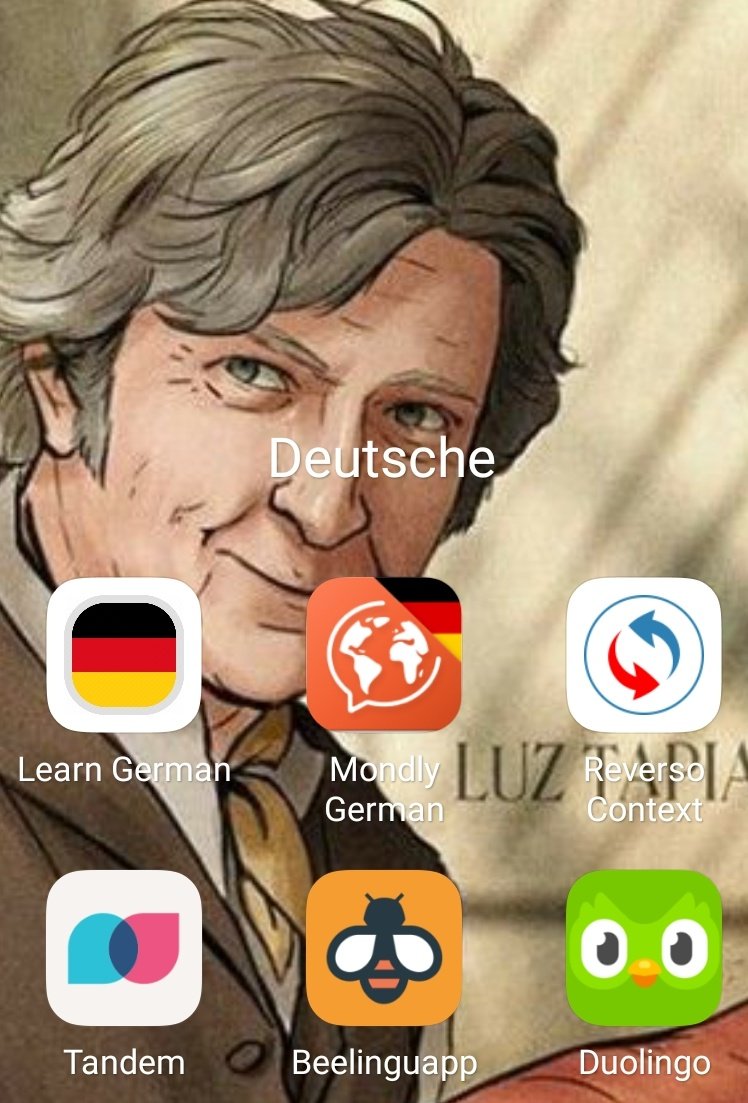 the apps that I'm using are:vocabulary/grammar:Learn GermanMondly GermanReverso ContextDuolingoTandem (you can talk to people from all around the world)Beelinguapp (it has some short and easy stories for free that you can read or listen)(Matthew on my wallpaper )