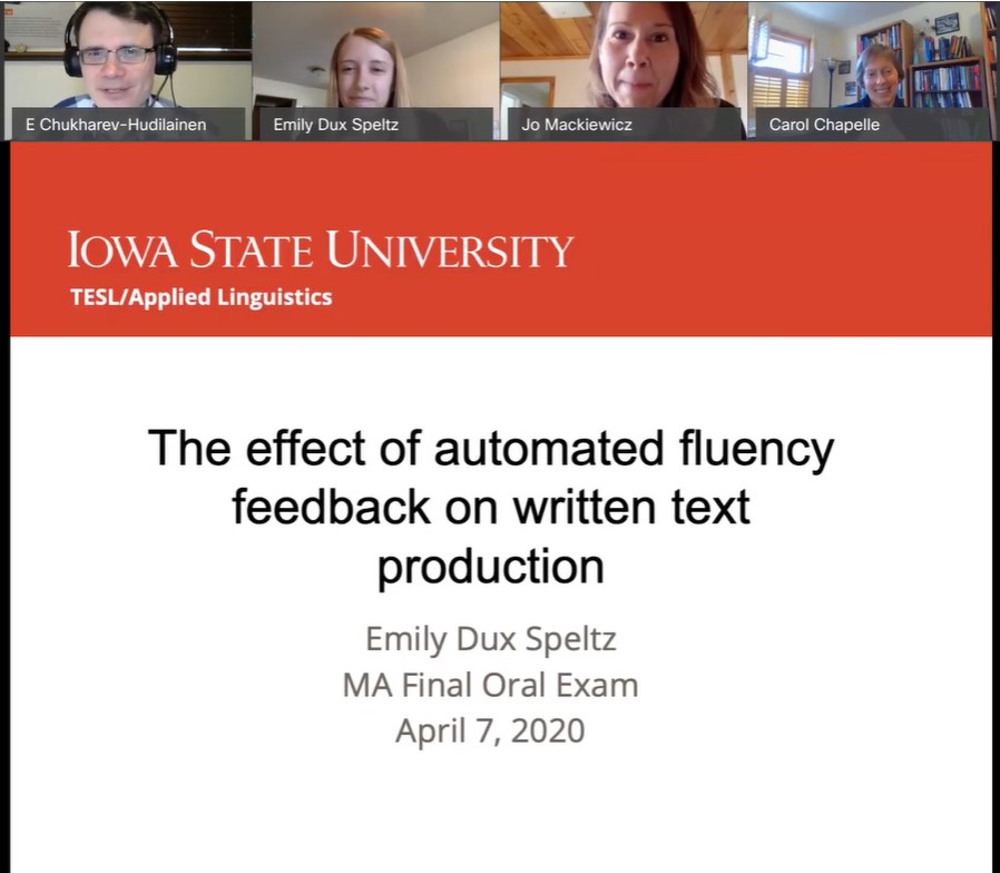 ISU App. Linguistics (@apling_iastate) on Twitter photo Big congratulations to Emily Dux Speltz <a href="/MsDuxSpeltz/">Emily Dux Speltz</a> for a successful oral defense of her MA thesis! <a href="/EvgenyChukharev/">Evgeny Chukharev</a> <a href="/cciastate/">Carol Chapelle</a> <a href="/ISUWMC/">Writing and Media Services Academic Success Center</a> <a href="/englishiastate/">Iowa State University Department of English</a> Big congratulations to Emily Dux Speltz <a href="/MsDuxSpeltz/">Emily Dux Speltz</a> for a successful oral defense of her MA thesis! <a href="/EvgenyChukharev/">Evgeny Chukharev</a> <a href="/cciastate/">Carol Chapelle</a> <a href="/ISUWMC/">Writing and Media Services Academic Success Center</a> <a href="/englishiastate/">Iowa State University Department of English</a>