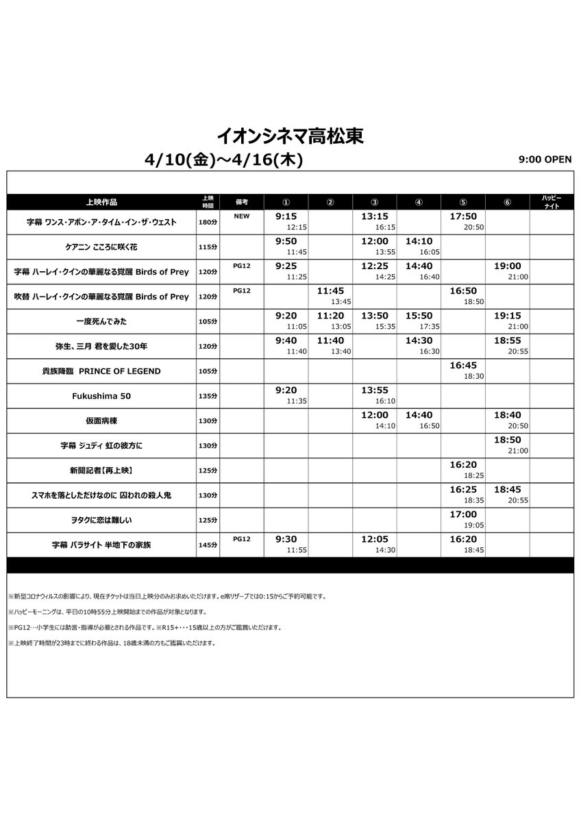 イオンシネマ高松東 上映時間