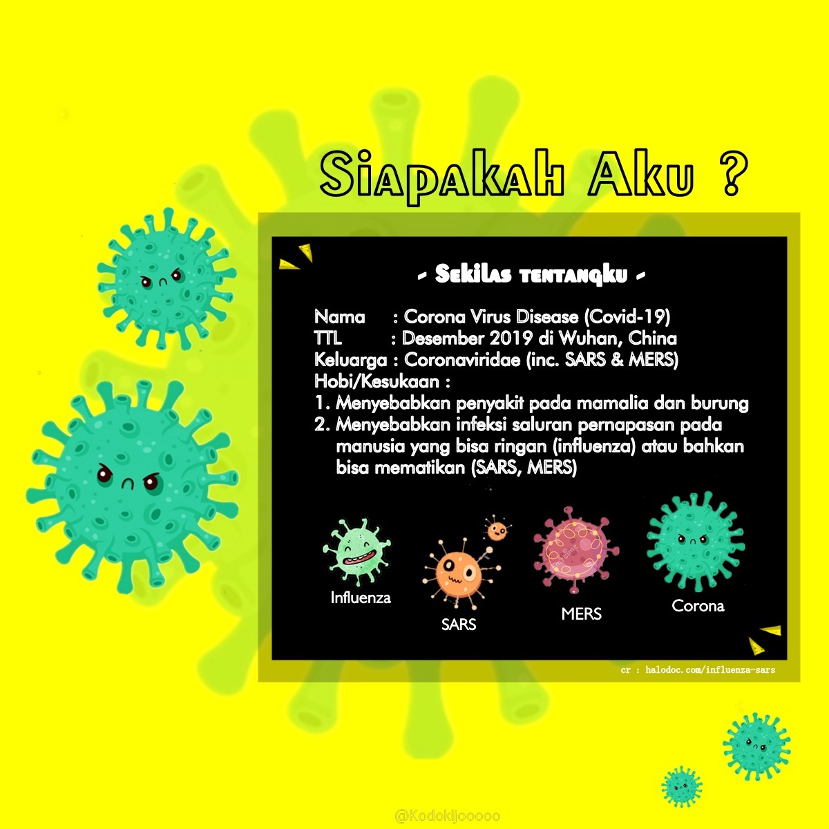 1. Let me introduce my self!Kemunculan virus corona ini dimulai pertama kali pada bulan Desember 2019 di Wuhan, China. Dan berdasarkan pernyataan dari  http://cdc.gov , virus ini diketahui muncul di pasar hewan liar dan makanan laut di Kota Wuhan.