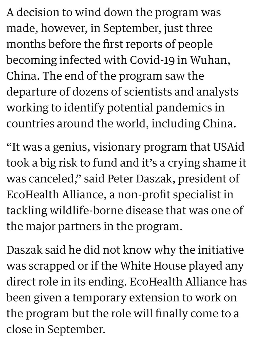 The Trump administration ENDED a project called Predict that had been there since 2009. It had identified 160 different coronaviruses that had the potential to develop into pandemics. The president of EcoHealth Alliance said he didn't know why the initiative was scrapped.