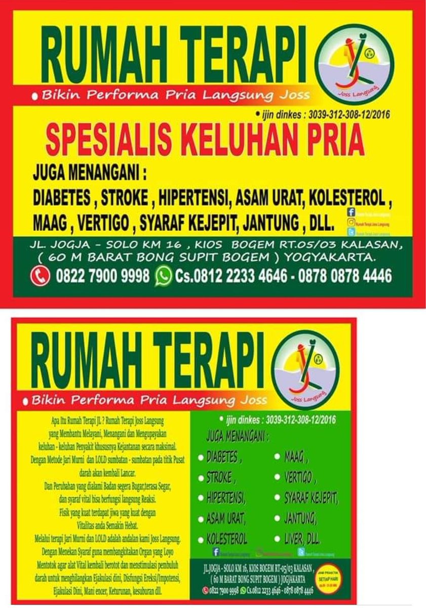 Rumah terapi JOSS LANGSUNG (JL).  Yogya . Wa 0822 7900 9998.