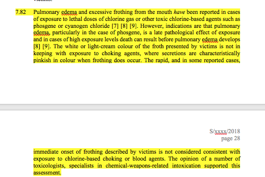 8) But, as we now know from original (suppressed) interim report, this obfuscates the very clear advice from 4 NATO chemical warfare toxicologist that the civilians were not poisoned by chlorine gas coming from the cylinder dropped onto a balcony at location two.