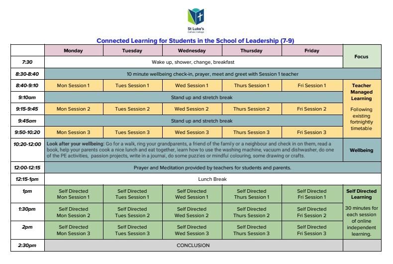School of Leadership - Years 7 - 9
Earlier today, we shared our latest thinking about ‘Connected Learning’ with our parents and students. We now await feedback from our parents and students before we implement from the beginning of Term 2.