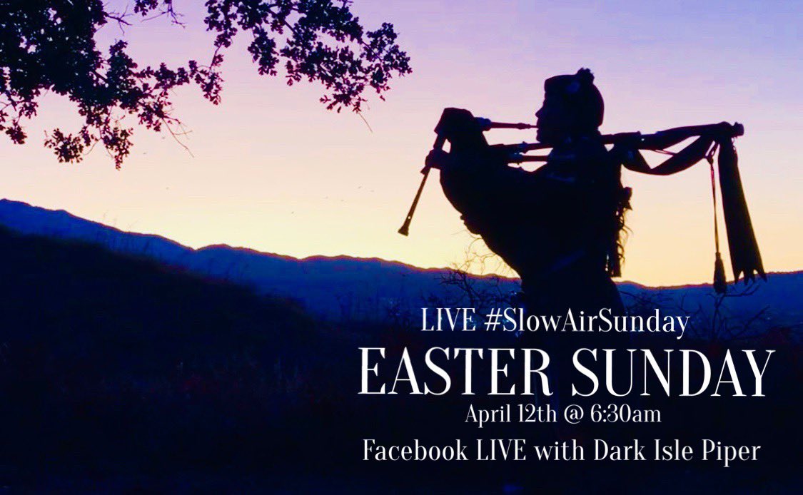 darkislepiper's tweet photo. #RT this and join me LIVE for #EasterMorning bringing the Sunrise up with #Bagpipes on #FacebookLive with @darkislepiper #ScotlandTheBrave #SkyeBoatSong and #AmazingGrace🙏🏻 6:30am PST #LadyPiper #SlowAirSunday https://t.co/mg9IZTScfj