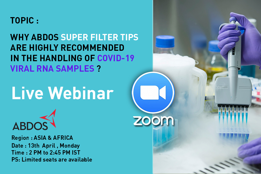 AbdosLabtech's tweet image. ABDOS is organising a live webinar  on &quot; ABDOS FILTER TIPS IN HANDLING OF COVID19 VIRAL RNA SAMPLE &quot;.  Please click below link to sign up.

 docs.google.com/forms/d/1NxKUc…

#ABDOS | #CreatingForLifeScience | #covid19testing #covid19