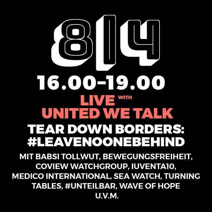 Heute: 16-19h, LIVE: #unitedwetalk Tear down border! #LeaveNoOneBehind #Lesbos #Moria #UnitedWeStream