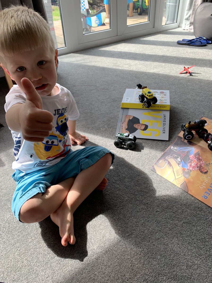 TCMather's tweet photo. Who would have guessed that #JamieOliver books would make the best monster truck race way #StayHomeSaveLives https://t.co/ftMKGBF4wI