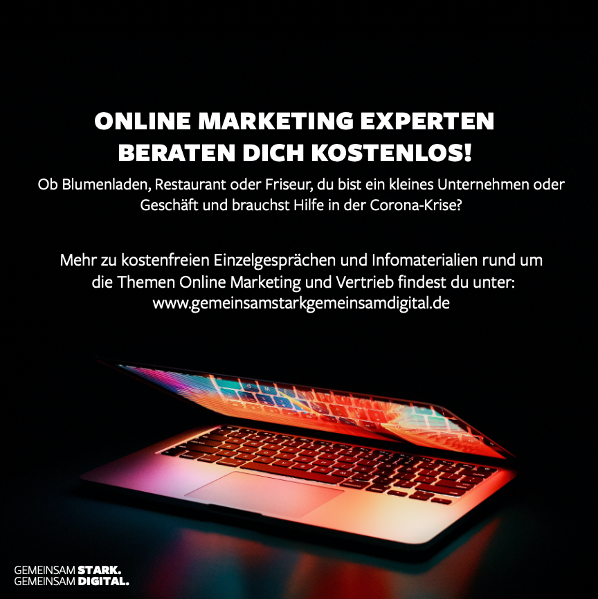 CLengauer's tweet photo. "GEMEINSAM STARK. GEMEINSAM DIGITAL.

Digitalen Marketing Experte*innen helfen ab sofort kleinen Unternehmen &amp; Geschäften in der Corona-Krise dabei, schnell in Online-Alternativen einzusteigen. Kostenfrei angeboten werden: Online Kurse, Einzelberatungen und Info-Materialien. https://t.co/6LUogQGWUz