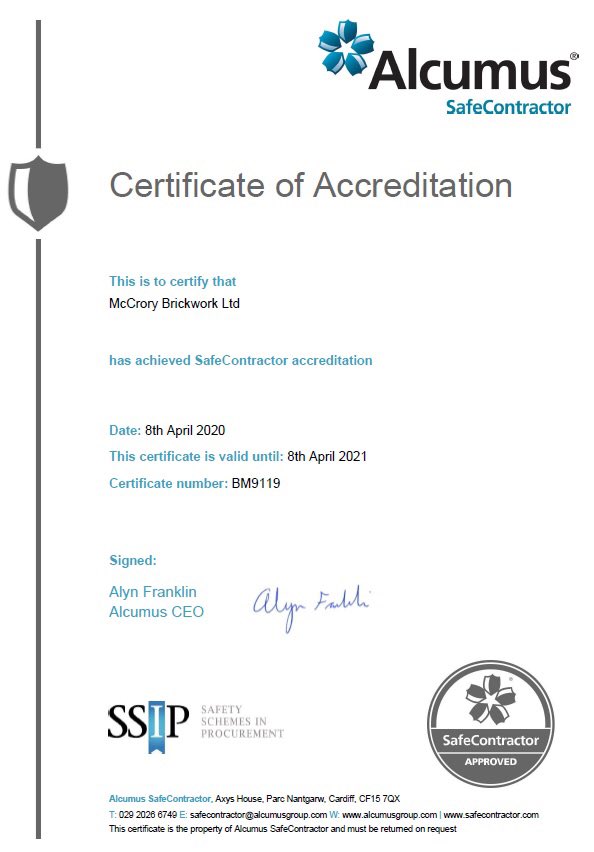 mccrory_brick's tweet photo. We are proud to announce that we have added to our existing list of accreditations today by being awarded the Safe Contractor accreditation 😊#mccrorybrickwork #safecontractor #brickwork https://t.co/WNXtbJKJNT
