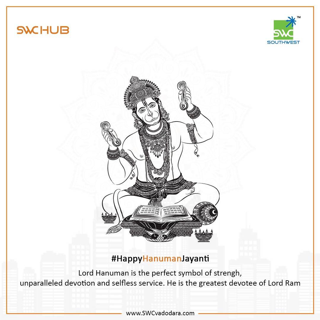 swc_group's tweet photo. If you want to follow someone, follow Lord Hanuman on his path of strength, devotion and selfless service. We wish you all a very Happy Hanuman Jayanti from all of us at SWC Hub!

#hanumanjayanti #swcgroup #swchub #vadodara https://t.co/yKUFfu3gZI